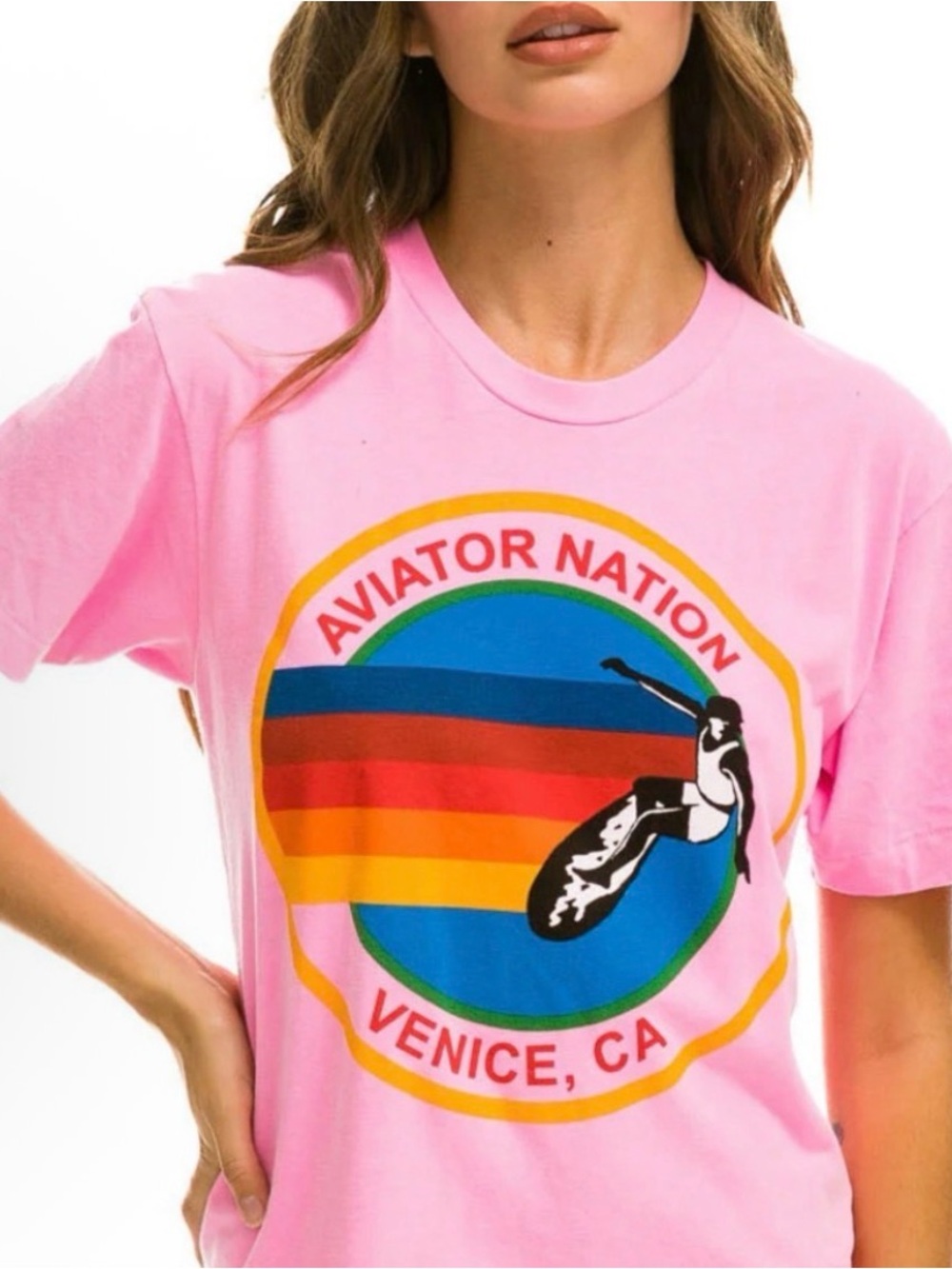 Aviator Nation - Logo Crew MALIBU Tee Shirt - Charcoal size girls 14 or Women XS
